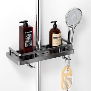 Etagere Douche, Etagere Douche Sans Percage, pour Rail de Douche, Etag&egrave;re de Douche, Organisateur de Douche, Colonne de Douche Etag&egrave;re, pour 19MM-25MM &eacute;tag&egrave;re Douche, Gris - Neuf