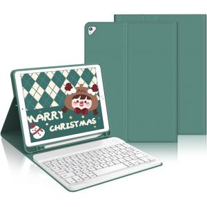 Epkh-Coque Clavier Pour Ipad 6/5 Eme Generation/Pro 9.7/Air 2/Air 1 9.7"", Étui Keyboard Azerty Français Layout Sans Fil Bluetooth Amovible Avec Porte Crayon Pour Ipad 9.7 2018, Vert Foncé - Neuf