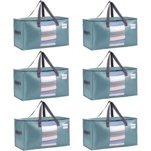Sjzg-76 L Sacs De D&eacute;m&eacute;nagement Grand, Sac Rangement Vetements Avec Couvercles Et Poign&eacute;es Renforc&eacute;es Pour Le V&ecirc;tement, Couettes, Alternatives Aux Cartons De D&eacute;m&eacute;nagement(Bleu Clair, Lot De 6) - Neuf