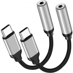 LORANKA-Lot de 2 adaptateurs USB C vers prise casque 3,5 mm certifi&eacute; Apple MFi pour iPhone 15/15 Pro/Pro Max/Plus, c&acirc;ble auxiliaire de type C pour Samsung Galaxy S23/S23/S22/S21Ultra, MacBook, Note ( - Neuf