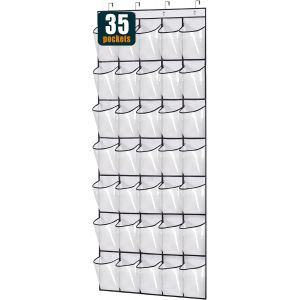 Kgabery-35 Grandes Poches Transparentes Au-Dessus De La Porte-Organiseur De Chaussures Robuste En Tissu Oxford-À Suspendre Dans Un Placard-Blanc - Neuf