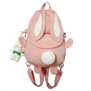 Sacs à dos mignons, tendance, décontractés, grande capacité, avec oreilles de lapin, sacs d'école et peluche, pour les voyages en plein air, l'université, rose-Couleur argent vert - Neuf