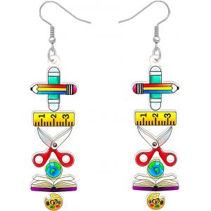 Kal-Boucles D'oreilles Pendantes En Acrylique Règle À Crayon Globe Terrestre Tableau Mignon Enseignant Pour Femmes Filles Cadeaux D'appréciation Pour La Rentrée Scolaire - Neuf