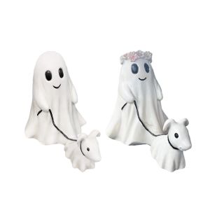 Lot de 2 statues de chiens fant&ocirc;mes pour d&eacute;coration d'Halloween - Figurines en r&eacute;sine - Neuf