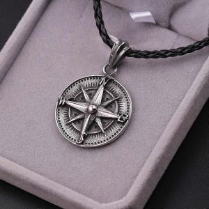 Gothique Rond Boussole Pendentif Collier Pour Hommes Vintage Punk Rock Talisman Bijoux Collier Nordique Amulette Runes Pendentif - Neuf
