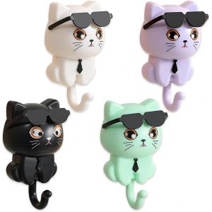 Crochets En Forme De Chat Mignon,4 Pièces Crochet Adhésif Chat,Porte Clés Créatif,Crochets Muraux Autocollants En Forme Pour Clés - Neuf