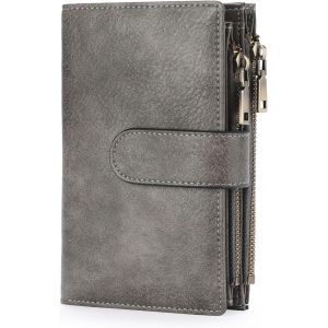 CAUC-Portefeuille Femme Cuir Moyen Porte-Cartes de Cr&iquest;&iquest;dit RFID Double Fermeture &iquest;&iquest;clair Porte Monnaie Grande Capacite avec 16 Cartes et 3 Fen&iquest;&iquest;tre D'identification - Neuf