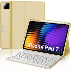 Clavier pour Xiaomi Pad 7 11.2"" 2025, Coque pour Xiaomi Pad 7/7 Pro 2025 avec AZERTY Fran&ccedil;ais Clavier Bluetooth avec Fente pour Stylo pour Tablette Xiaomi Pad 7/7 Pro 11.2"", Jaune - Neuf
