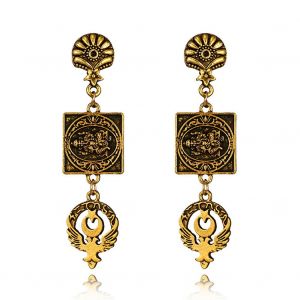 Boucles D'oreilles Pendantes Longues En Alliage, Style National Vintage, Motif Creux (Bouddha) - Neuf