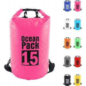 Kalanka-15l Sac Étanche Polyvalent,2l/5l/10l/15l/20l/30l Rose Rouge Waterproof Dry Bag Avec Longue Bandoulière Réglable Sac À Dos Confort Imperméable Pour Bateau/Kayak/Pêche/Rafting/Natation/Camping/ - Neuf