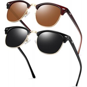 Fdjhy-Lunettes De Soleil Polarisées Homme Et Femme, 2 Paires Lunettes De Soleil Demi-Monture Métal Classique Uv400 - Neuf