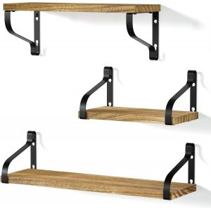 Etag&egrave;res Murales Lot de 3 Etag&egrave;res Flottantes en Bois et Fer Charge Maximal 20 Kg pour Salon Chambre Bureau Salle de Bains ou Cuisine, Noir Carbonis&eacute; - Neuf