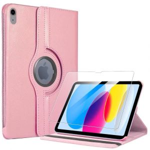 Coque + Verre Tremp&eacute; Pour Ipad A16 (11'') / Ipad 10 2022 (10,9'' 10e G&eacute;n&eacute;ration) Etui Rotatif 360&deg; - Rose - Efconnection - Neuf