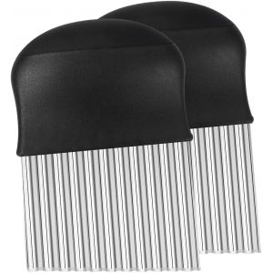 Oayew-2 Pcs Couteaux Ondul&eacute;s En Acier Inoxydable Pour D&eacute;coupe De L&eacute;gumes, Pommes De Terre, Frites, Beurre Et Fruits (Noir) - Neuf