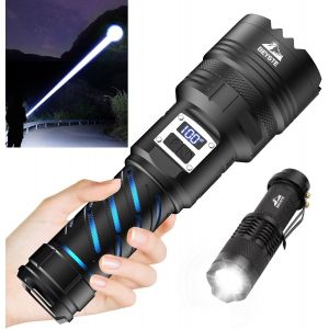 Jexnovashop-Lampe Torche Led Ultra Puissante, 600000 Lumens Lampe De Poche, Torche Led Puissante Rechargeable, Lampe Torche Puissante, Torche &Agrave; Haute Luminosit&eacute;, 2 Commutateur Xhq100.2 Tactique Torch - Neuf