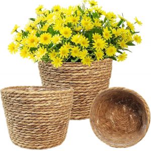 Nouvelhorizonstore-3pcs Caches Pot Plante En Osier, Panier &Agrave; Plantes D'int&eacute;rieur, Pots De Fleurs Jardin D&eacute;coratif En Jonc De Mer Seagrass, Panier De Rangement, Diametre 18cm, 22cm, 25cm - Neuf