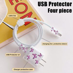 S&eacute;rie De C&acirc;bles Protection Avec Motif Joli Papillon Rose Pour Iphone,Protege C&acirc;ble Anti-Attaque De C&acirc;ble,Chargeur Cord Saver Protecteur De C&acirc;ble,Protecteur De Ligne De Donn&eacute;es Pour Usb Pour Iphone - Neuf