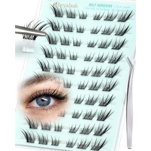 LORANKA-Cils Auto-Adh&eacute;sifs Fox Eye Pr&eacute;-Coll&eacute;s &iquest; Grappes C Curl 9-13mm, Kit Extension Cils DIY avec Pincette &iquest; Press-On Lashes Sans Colle Self-Stick Cluster Cateyes - Neuf