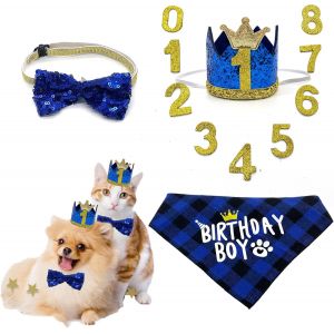 Kal-Ensemble D'anniversaire Pour Animaux De Compagnie Chapeau D'anniversaire De Chien Pour Animaux Ensemble De Décoration De Fête Pour Animaux Compagnie Chapeau D'anniversaire De Chien (Bleu Foncé) - Neuf