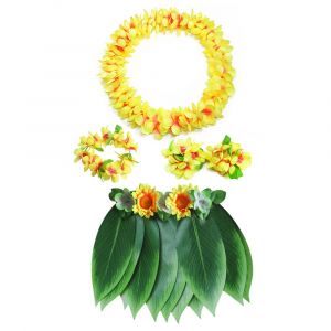 Hjlian Robe De Danse Hawaienne Pour Enfants, Jupe Hula, Avec Serre-Tete Et Bracelet (Jaune) - Neuf