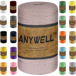 Tianyi-Fil De Macramé Rose 3 Mm X 218 Yards, Corde Macramé Colorée, Corde En Coton Torsadée Douce Faite À La Main, Tenture Murale, Suspension Pour Plantes - Neuf