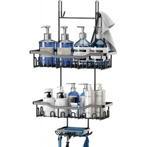 Etagere Douche A Suspendre,Etagere Salle De Bain Sans Percage En Acier Inoxydable,Rangement Salle De Bain Accessoire Organisateur Porte Savon Shampoing Gel (Noir) - Neuf