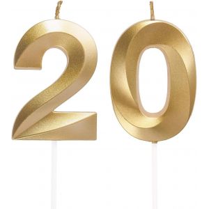 Sansh-Bougies D'anniversaire En Forme De Chiffre 20, Décoration De Gâteau 3d, Décoration De Gâteau Pour Fête D'anniversaire, Mariage, Fête D'entreprise, Décoration De Gâteau D'anniversaire Numéro 20 - Neuf