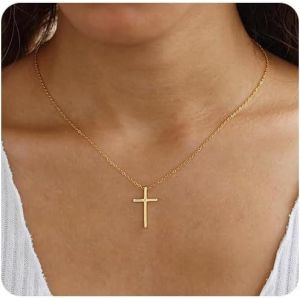 Kal-Collier En Acier Inoxydable Plaqu&eacute; Or 18 Carats Avec Pendentif En Forme De Croix - Cha&icirc;ne De 47 Cm - Avec Bo&icirc;te Cadeau, L, Or Edelstahl Dor&eacute; - Neuf