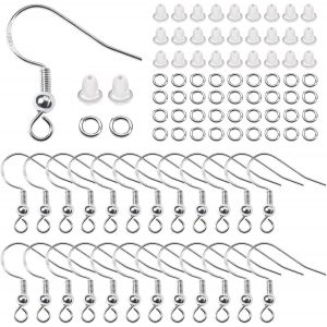 Gjhgf-Toaob 300pcs Crochet De Boucle D'oreille En Plaqué 925 Argent 18mm Avec Boule À Ressort Et D'anneaux Ouverts 4mm Et Fermoirs En Silicone Transparent Apprêt Pour La Fabrication De Bijoux - Neuf