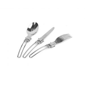 Ensemble D'ustensiles De Camping Pliants En Acier Inoxydable : Cuill&egrave;re, Fourchette, Couteau, 3 Pi&egrave;ces - Neuf