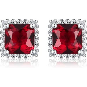 Boucles D'oreilles Pour Femme En Argent Sterling 925 Serties De Pierres De Couleurs Et De Zircons, Boucles D'oreilles Argent Carrées En Avec Pierres Bleues, Rouges, Vertes Ou Blanc[Bou9242075] - Neuf