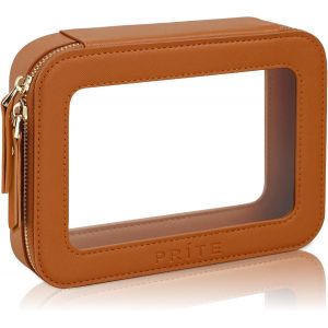 Trousse de Maquillage Transparente Étui Cosmétique pour Femme Trousse de Toilette Imperméable pour Voyages Essentiels et Organisateur de Voiture (Marron) - Neuf