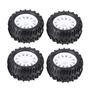 Lot de 4 pneus en caoutchouc avec moyeux en plastique pour voiture et camion telecommandes 1:16 - Neuf