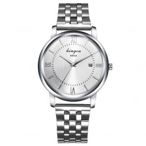Montre A Quartz Tendance Avec Bracelet En Acier Et Chiffres Romains, Grand Cadran Rond, Pour Homme (Argent) - Neuf