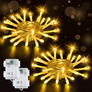 KAL-Lot De 2 Guirlandes Lumineuses D'Extérieur À Piles - 2 M - 20 Led - Avec Batterie - Minuterie 6 H - Étanche Ip65 - Pour Décoration De Noël, Halloween, Automne - Neuf