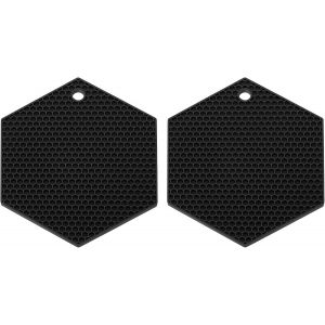 KALANKA-Lot de 2 dessous de plat hexagonaux en silicone résistant à la chaleur pour comptoir, cuisine, plats chauds, casseroles et poêles, noir - Neuf