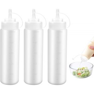 JEXNOVASHOP-3 Pièces Bouteille Sauce Plastique 500ml/16oz Sans BPA - Flacon Cuisine pour Ketchup, Moutarde, Mayonnaise, Huile D'olive - Neuf