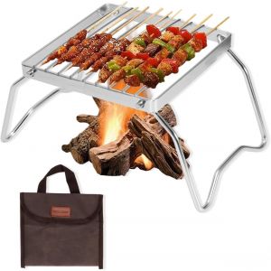 Ulteronixshop-Grill Rack Grille en Acier Inoxydable Grille de Barbecue pour Steak, L&eacute;gumes, Crevettes Mini Pliable R&eacute;sistant &agrave; la Chaleur Durable avec Sac &agrave; Main en Plein Air Camping Pique-Nique - Neuf