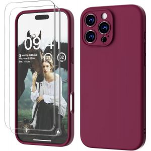 LORANKA-3 en 1 iPhone 16 Pro Max Coque Silicone Liquide 6.9""- avec 2 Verre Tremp&eacute; - &Eacute;tui Protection Pr&eacute;cise de Cam&eacute;ra [R&eacute;sistant aux Rayures] [Antid&eacute;rapant] iPhone 16 Pro Max Case, Vin Rouge - Neuf