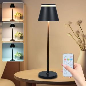 Kal-Lampe De Table Led Rechargeable,Lampe De Bureau Design Avec Télécommande,Lampe A Poser Tactile Sans Fil Moderne Avec Minuterie,3 Températures De Couleur - Neuf