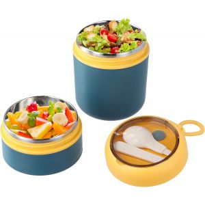 Eryi-Tasse À Muesli Avec Cuillère, 710 Ml Gobelet À Céréales En Acier Inoxydable, Mug À Yogourt Étanche Et Thermo, Thermos Alimentaire Chaud Boîte Isotherme Repas Chaud Pour Ecole, Bureau (Bleu) - Neuf