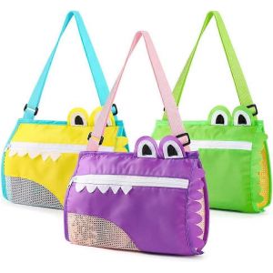 Sac en maille de jouet de plage Sac de collecte de coquille pour enfants, Sac de plage en maille de 3 pour jouets Jouets de sable, Se - Neuf
