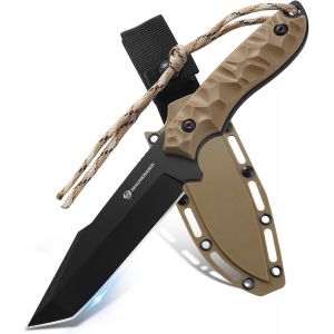 Ytfhg-B-Er-Tanto Point Couteau Fixe, Lame 13 Cm, Acier 5cr14mov Couteau Tanto, Couteau De Survie Outdoor Avec Étui Kydex, Lame Noire - Neuf