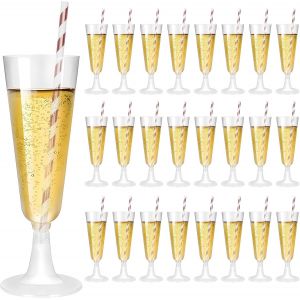25 Pcs Coupe Champagne Plastique,160ml Flute Champagne Transparent,Verres Plastiques Réutilisables,Amovible,Empilable Coupes À Champagne Pour Fêtes De Douche D'anniversaire Mariage Noël - Neuf