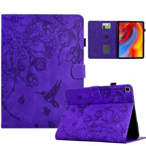 &Eacute;tui en cuir intelligent emboss&eacute; avec fleurs et oiseaux pour Samsung Galaxy Tab S6 Lite P610, Violet - Neuf