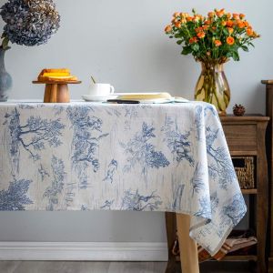 Ulteronixshop-Nappe Rustique Classique En Lin Imprim&eacute; Village Fran&ccedil;ais - D&eacute;coration De Table De Ferme - 140 X 260 Cm - Rectangulaire - Bleu - Pour La Cuisine Et La Salle &Agrave; Manger - Neuf