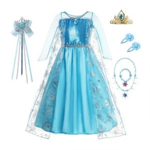 Costumes Reine Des Neiges Elsa Et Anna Pour Filles, Robe De Princesse Jasmine Frozen, Vêtements Pour Enfants, Robe De Rhpour Enfants, Fête De Carnaval, 2024-4t(Tag 120)-Elsa Dress Set D - Neuf