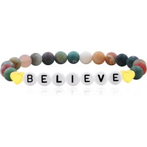 Eryi-Bracelet Charms Power/Mama/Love/Believe, Pierre Naturelle De 6mm Bracelet Inspirant Élastique, Cadeau Motivant Pour Hommes Et Femmes, Fête Des Mères, Fête Des Pères, Diplômés - Neuf