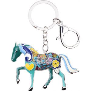 KAL-Porte-Clés En Émail Motif Cheval Floral Pour Sac À Main Porte-Clés Femme Homme Clé De Voiture Cadeau - Neuf