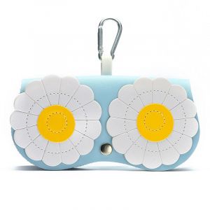 (Fleurs Noires Et Bleues) Sac &Agrave; Lunettes De Soleil De Dessin Anim&eacute;, &Eacute;tui &Agrave; Lunettes &Agrave; Bouton-Pression Portable Avec Clip En Cuir Pu Couture Lunettes Sac Portable - Neuf